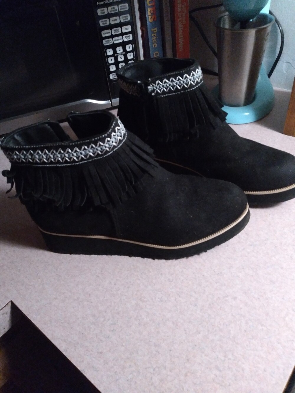 Black Fringe Ankle Boots